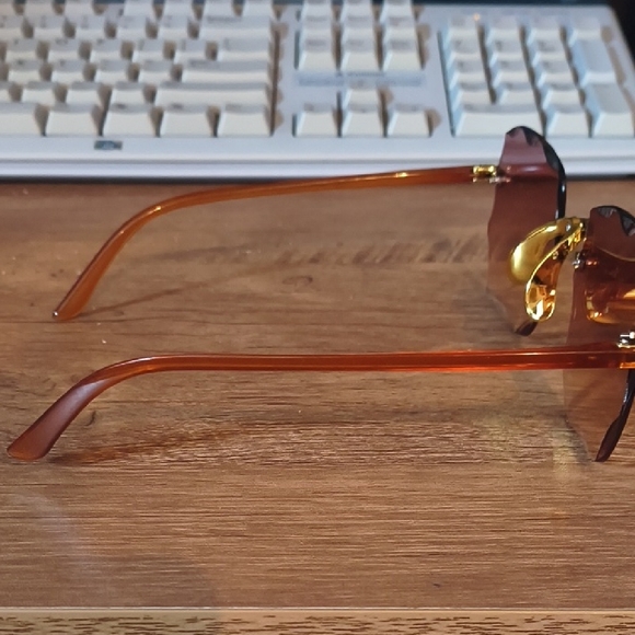 Diamond Cut Rimless Sunglasses | Y2K Brown Gradient Beveled Lenses | NEW - Picture 4 of 6